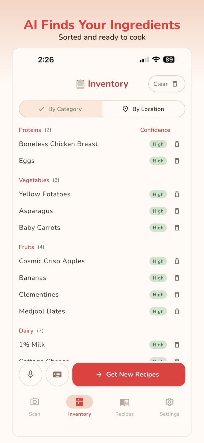 AI Finds Your Ingredients screen